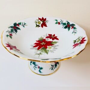 VTG Royal Bayreuth Poinsettias & Holly Xmas Pedestal Candy Dish